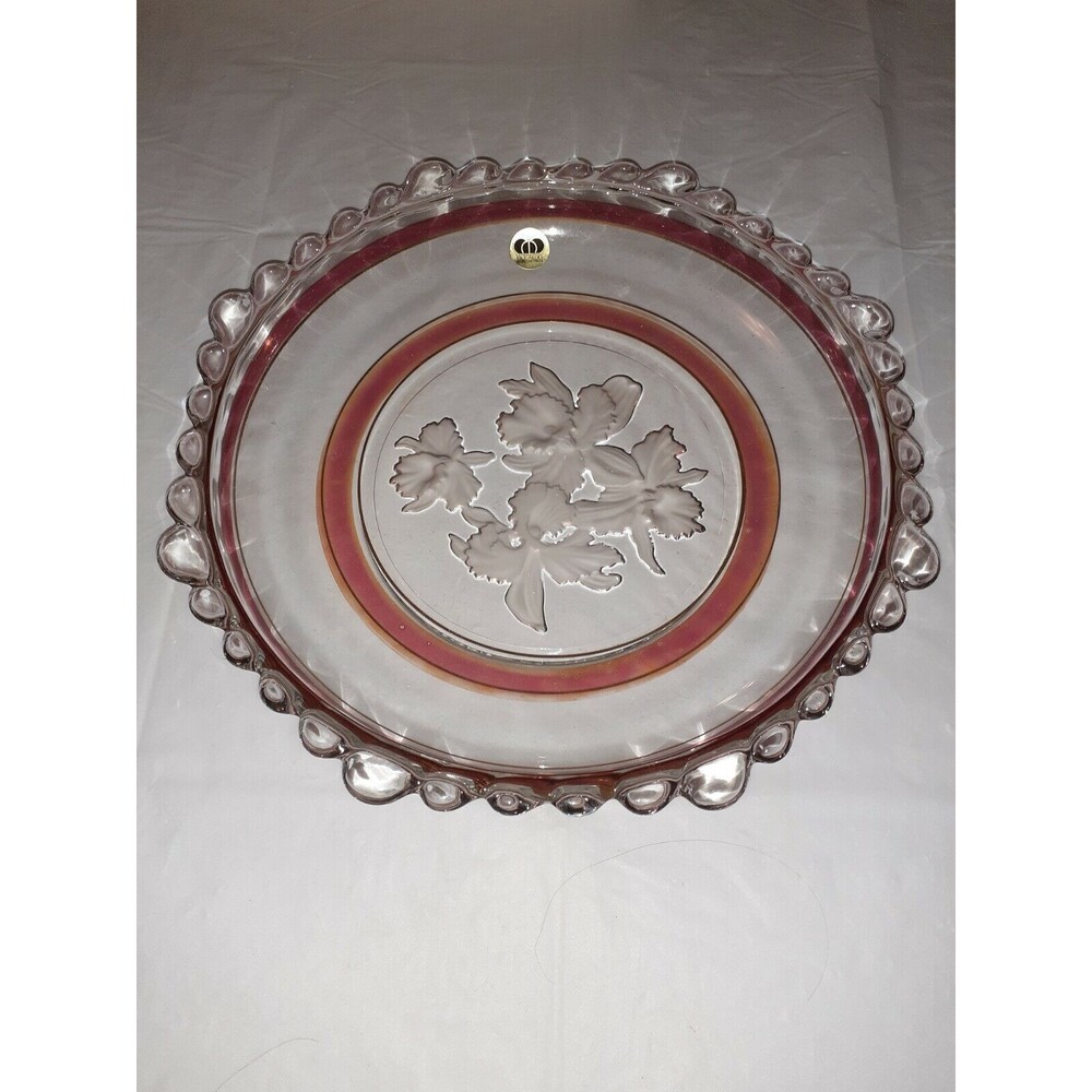 Vtg Riccardo Lead Crystal Serving Dish 10 Inch Japan Mint A-681-Z Orchids In Box